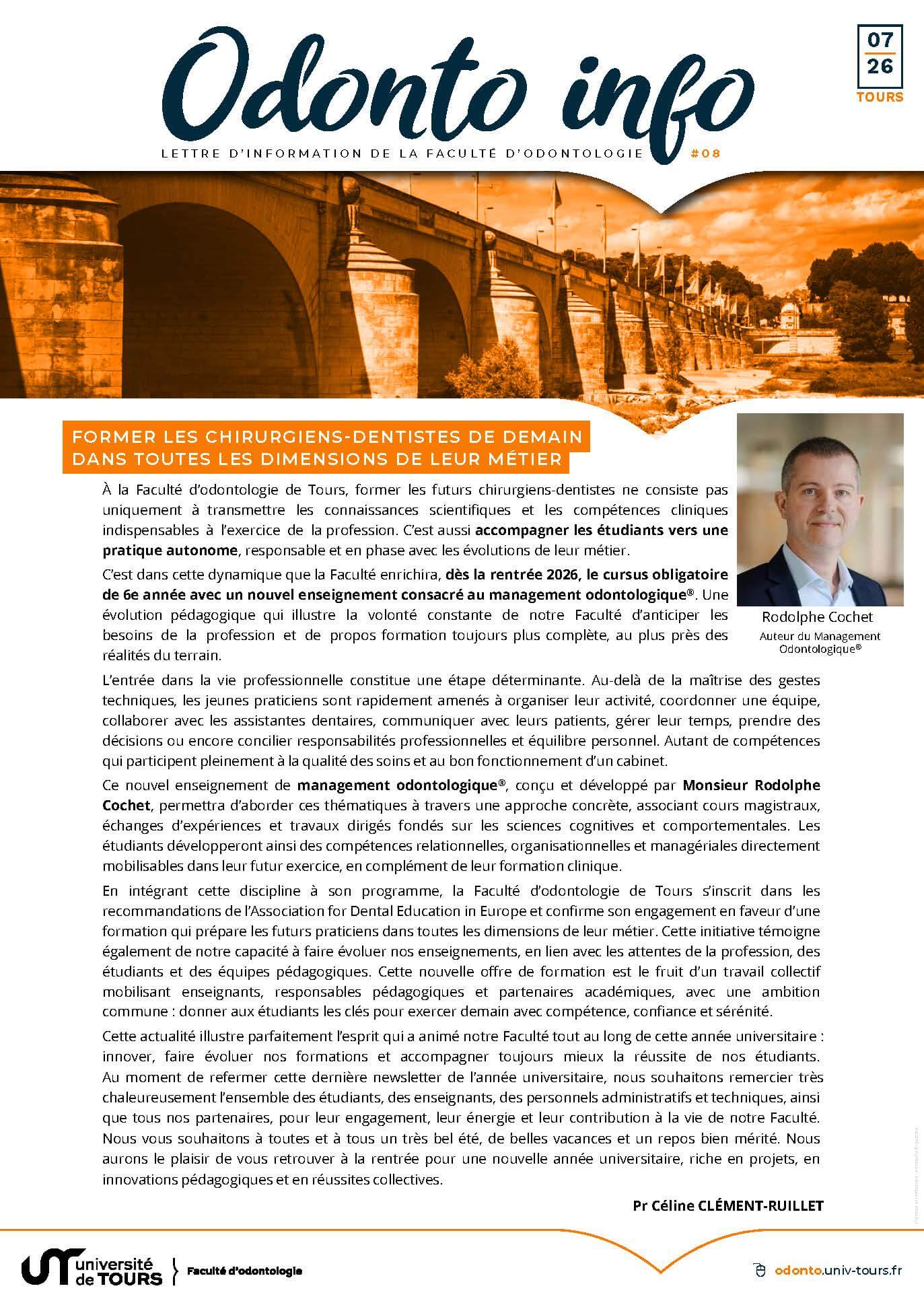 Le Management Odontologique® intègre le cursus obligatoire à la Faculté d’odontologie de Tours